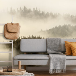 Fototapeta Mgła pokrywająca las na wzgórzach