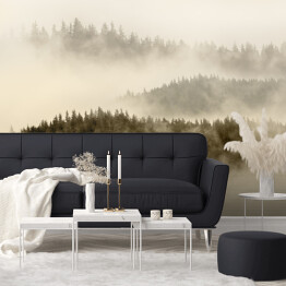 Fototapeta winylowa zmywalna Mgła pokrywająca las na wzgórzach