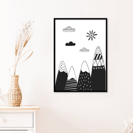 Plakat w ramie Góry i chmury w minimalistycznym stylu