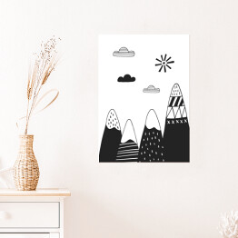 Plakat samoprzylepny Góry i chmury w minimalistycznym stylu