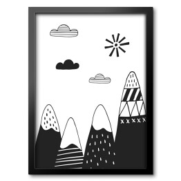 Obraz w ramie Góry i chmury w minimalistycznym stylu