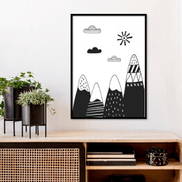 Plakat w ramie Góry i chmury w minimalistycznym stylu