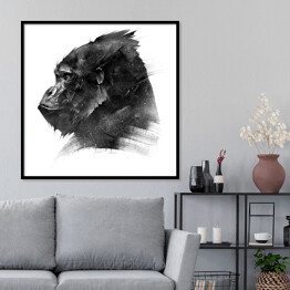 Plakat w ramie Rysowana głowa goryla w odcieniach szarości
