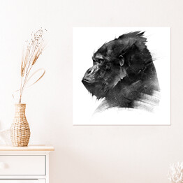 Plakat samoprzylepny Rysowana głowa goryla w odcieniach szarości