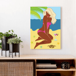 Obraz na płótnie Kobieta siedząca na piasku na plaży - ilustracja