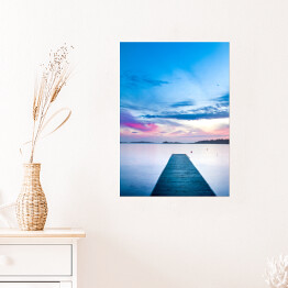 Plakat samoprzylepny Pastelowe niebo nad molo nad jeziorem