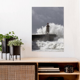 Plakat samoprzylepny Burzowa fala i latarnia morska