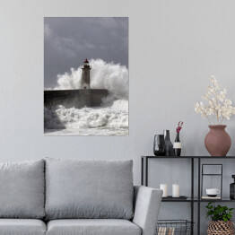 Plakat Burzowa fala i latarnia morska