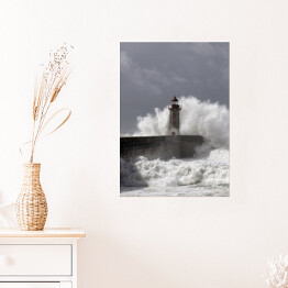 Plakat samoprzylepny Burzowa fala i latarnia morska