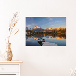 Plakat Panorama górskiego jeziora w zimowej scenerii, Strbske Pleso, Słowacja, Wysokie Tatry