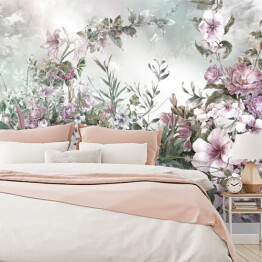 Fototapeta winylowa zmywalna Abstrakcyjne kolorowe kwiaty akwarela malarstwo. Wiosna wielobarwne w naturze