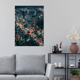 Plakat samoprzylepny Piękna linia horyzontu Tokio z pomarańczowymi i błękitnymi światłami 
