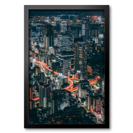 Obraz w ramie Piękna linia horyzontu Tokio z pomarańczowymi i błękitnymi światłami 
