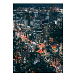 Plakat Piękna linia horyzontu Tokio z pomarańczowymi i błękitnymi światłami 