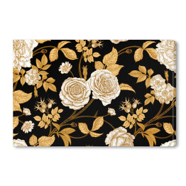 Obraz na płótnie Biało złote róże w stylu vintage na czarnym tle