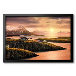 Obraz w ramie Domy na fiordach o zachodzie słońca