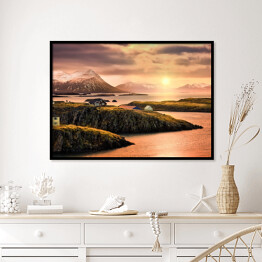 Plakat w ramie Domy na fiordach o zachodzie słońca