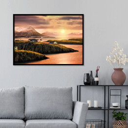 Plakat w ramie Domy na fiordach o zachodzie słońca