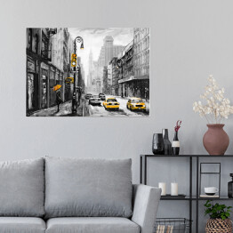 Plakat Żółte taksówki na nowojorskiej ulicy