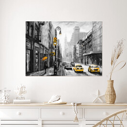 Plakat samoprzylepny Żółte taksówki na nowojorskiej ulicy