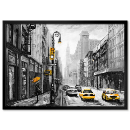 Plakat w ramie Żółte taksówki na nowojorskiej ulicy
