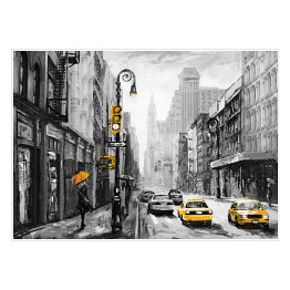 Plakat samoprzylepny Żółte taksówki na nowojorskiej ulicy