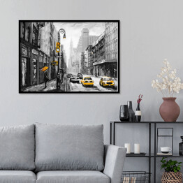 Plakat w ramie Żółte taksówki na nowojorskiej ulicy