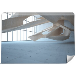 Fototapeta samoprzylepna Abstrakcja betonowa i drewniana z oknem - 3D 