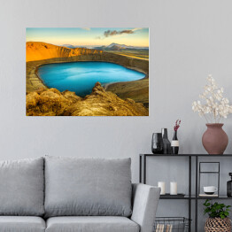 Plakat samoprzylepny Zachód słońca nad jeziorem wulkanicznym na Islandii