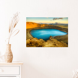 Plakat samoprzylepny Zachód słońca nad jeziorem wulkanicznym na Islandii