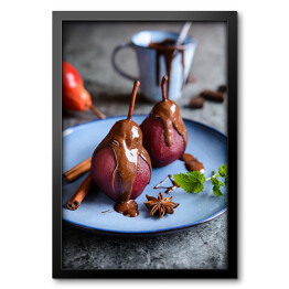 Obraz w ramie Gruszki w czekoladzie na talerzu