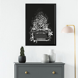 Obraz w ramie Biała maszyna do pisania z literami na czarnym tle
