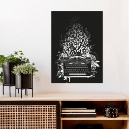 Plakat samoprzylepny Biała maszyna do pisania z literami na czarnym tle