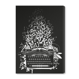 Obraz na płótnie Biała maszyna do pisania z literami na czarnym tle