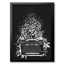 Obraz w ramie Biała maszyna do pisania z literami na czarnym tle