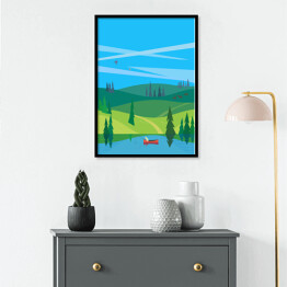 Plakat w ramie Jezioro i las - pejzaż w minimalistycznym stylu