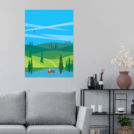 Plakat Jezioro i las - pejzaż w minimalistycznym stylu