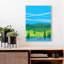 Obraz na płótnie Jezioro i las - pejzaż w minimalistycznym stylu
