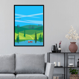 Plakat w ramie Jezioro i las - pejzaż w minimalistycznym stylu