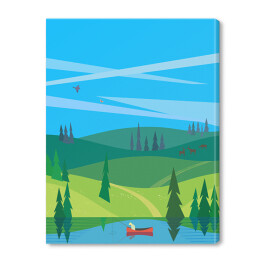 Obraz na płótnie Jezioro i las - pejzaż w minimalistycznym stylu