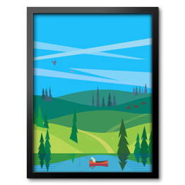 Obraz w ramie Jezioro i las - pejzaż w minimalistycznym stylu