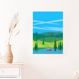 Plakat Jezioro i las - pejzaż w minimalistycznym stylu