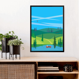 Obraz w ramie Jezioro i las - pejzaż w minimalistycznym stylu