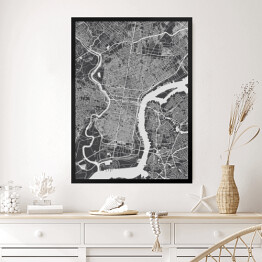 Obraz w ramie Mapy miast świata - Filadelfia - szara