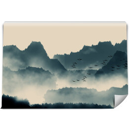 Fototapeta winylowa zmywalna Krajobraz gór i lasu we mgle 