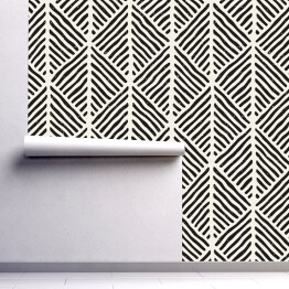Tapeta samoprzylepna w rolce Bezszwowe geometryczne linie doodle wzór w czerni i bieli. Adstract ręcznie rysowane retro tekstury.