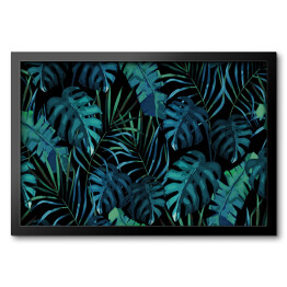 Obraz w ramie Botaniczny motyw tropikalnych liści na ciemnym tle