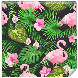 Tapeta winylowa zmywalna w rolce Tapeta flamingi w dżungli 