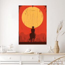 Plakat samoprzylepny Cowboy jadący na koniu w stronę słońca