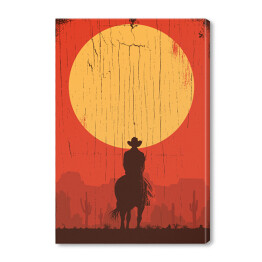 Obraz na płótnie Cowboy jadący na koniu w stronę słońca